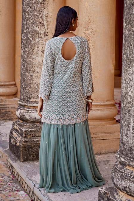 Amitabh Malhotra Checkered Embellished Kurta Skirt Set 