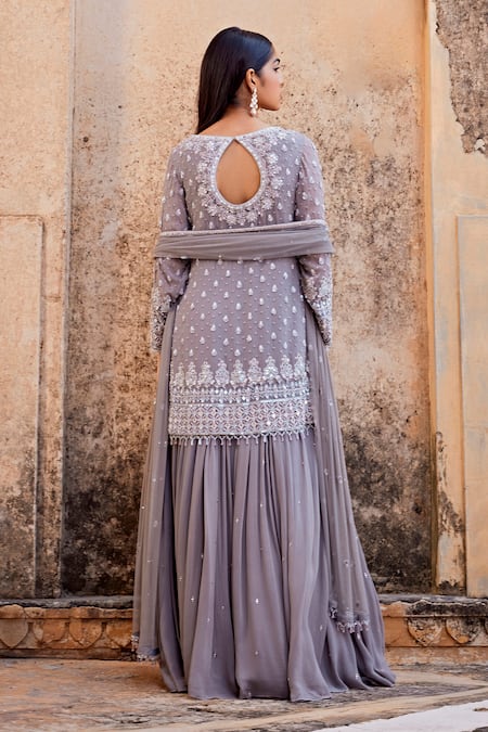 Amitabh Malhotra Sequin Embellished Kurta Skirt Set 