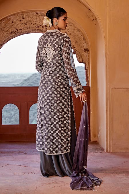 Amitabh Malhotra Pearl Embroidered Kurta Sharara Set 