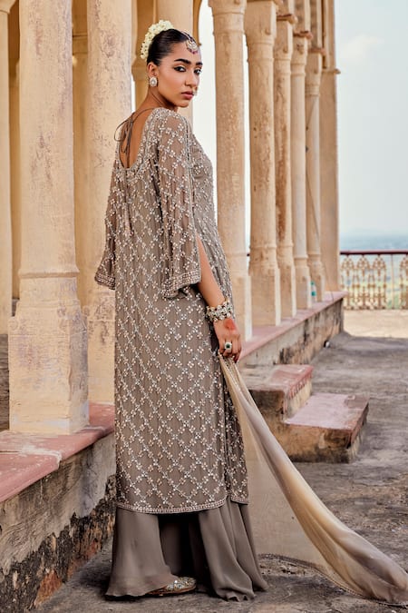 Amitabh Malhotra 3D Floral Embroidered Kurta Sharara Set 