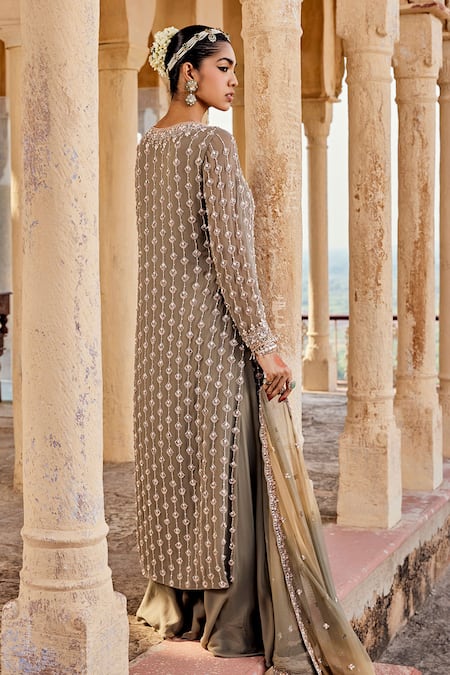 Amitabh Malhotra Pearl & Mirror Embroidered Kurta Sharara Set 