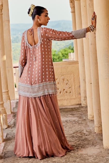 Amitabh Malhotra Floral Sequin Embroidered Kurta Skirt Set 