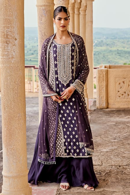 Amitabh Malhotra Bead Embroidered Kurta Sharara Set 