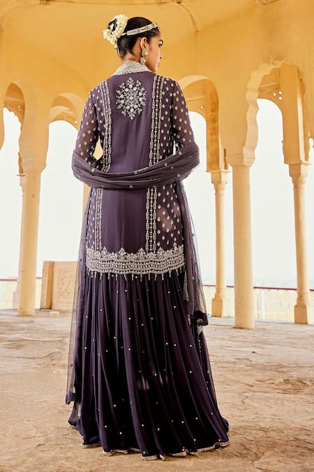 Amitabh Malhotra Floral Bead Embroidered Kurta Skirt Set 