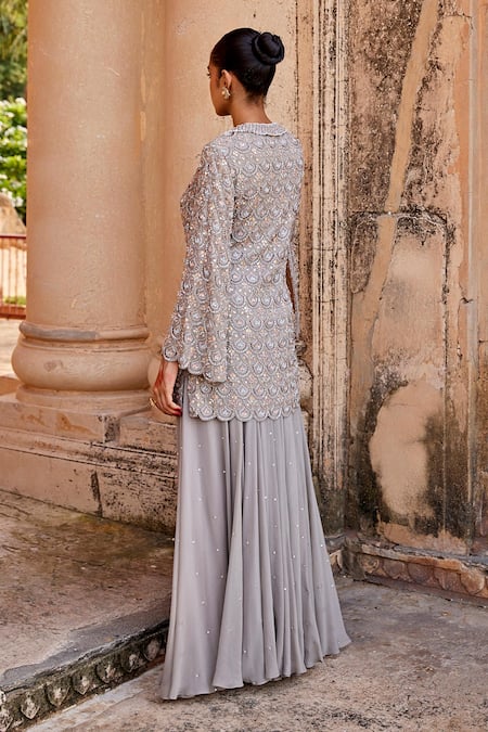 Amitabh Malhotra Embroidered Grey Jacket & Pant Set 