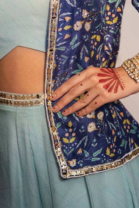 Buy Redpine Designs Blue Viscose Embroidery, Sequins V-neck, Open Blossom Print Jacket Palazzo Set Online at Aza Fashions Buy_Redpine Designs_Blue Viscose Embroidery, Sequins V-neck, Open Blossom Print Jacket Palazzo Set _Online_at_Aza_Fashions