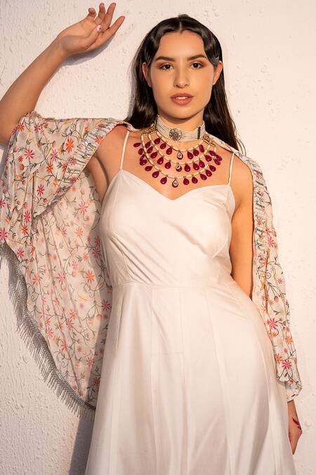 Buy Redpine Designs Ivory Viscose, Modal, Satin Embroidery, Blossom Jaal Print Cape With Jumpsuit Online at Aza Fashions Buy_Redpine Designs_Ivory Viscose, Modal, Satin Embroidery, Blossom Jaal Print Cape With Jumpsuit _Online_at_Aza_Fashions