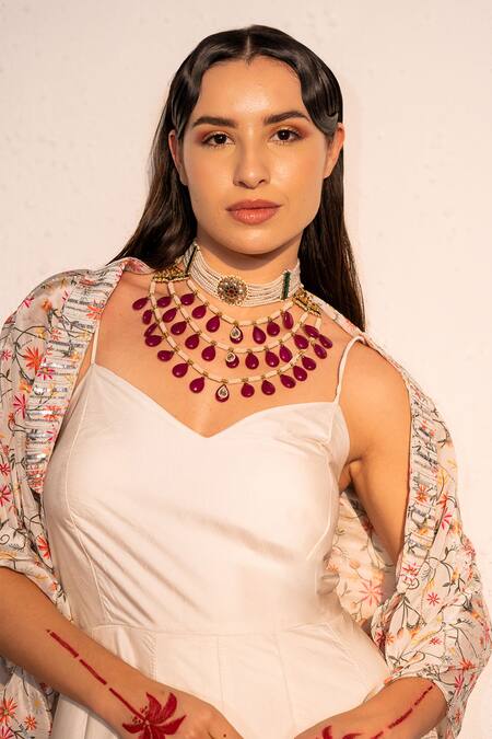 Shop Redpine Designs Ivory Viscose, Modal, Satin Embroidery, Blossom Jaal Print Cape With Jumpsuit Online at Aza Fashions Shop_Redpine Designs_Ivory Viscose, Modal, Satin Embroidery, Blossom Jaal Print Cape With Jumpsuit _Online_at_Aza_Fashions