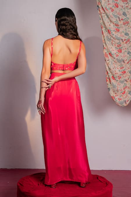 Redpine Designs Pink Viscose Sequins, Embroidery V-neck Blossom Print Cape Skirt Set at Aza Fashions Redpine Designs_Pink Viscose Sequins, Embroidery V-neck Blossom Print Cape Skirt Set _at_Aza_Fashions