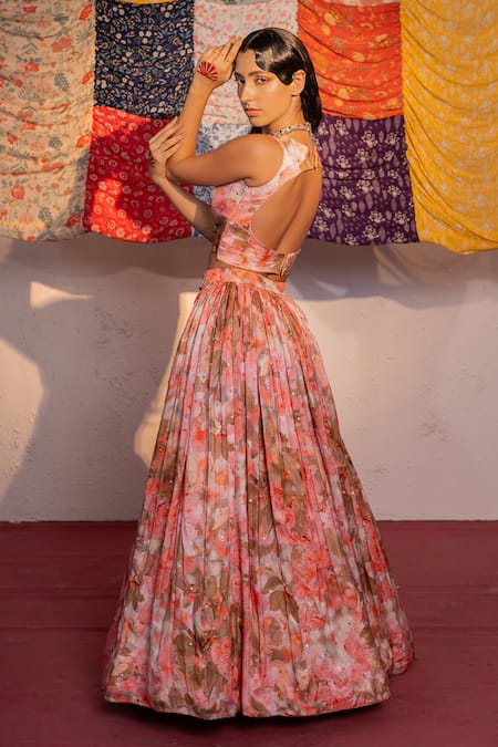 Redpine Designs Blossom Floral Print Lehenga Cape Set 