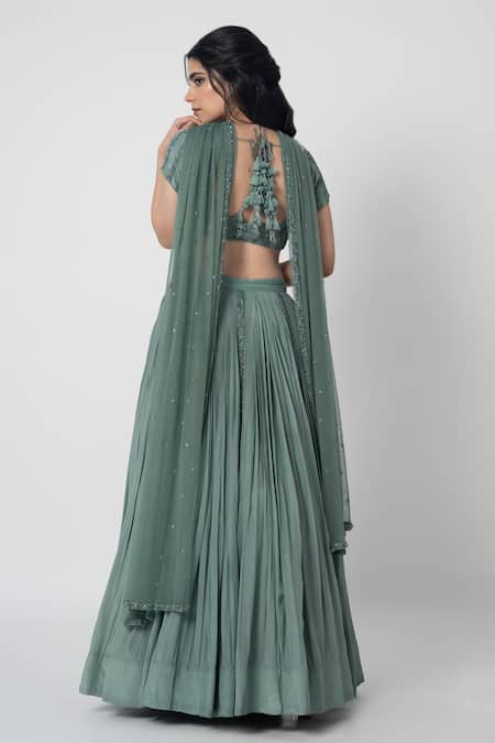 Label Shristi Chetani Tarika Hand Embroidered Blouse Lehenga Set 