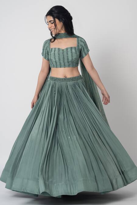 Buy Label Shristi Chetani Blue Crepe Cut Work Sweetheart Neck Tarika Hand Embroidered Blouse Lehenga Set Online at Aza Fashions Buy_Label Shristi Chetani_Blue Crepe Cut Work Sweetheart Neck Tarika Hand Embroidered Blouse Lehenga Set _Online_at_Aza_Fashions