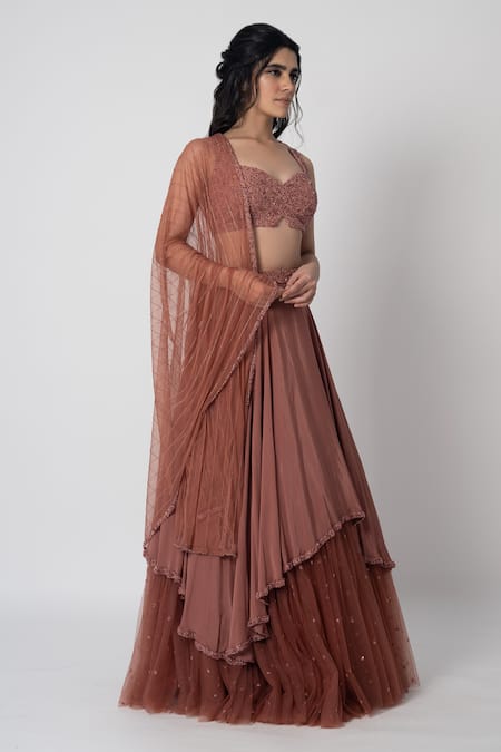 Buy Label Shristi Chetani Pink Crepe Embroidery Sweetheart Neck Mehr Layered Lehenga Set Online at Aza Fashions Buy_Label Shristi Chetani_Pink Crepe Embroidery Sweetheart Neck Mehr Layered Lehenga Set_Online_at_Aza_Fashions