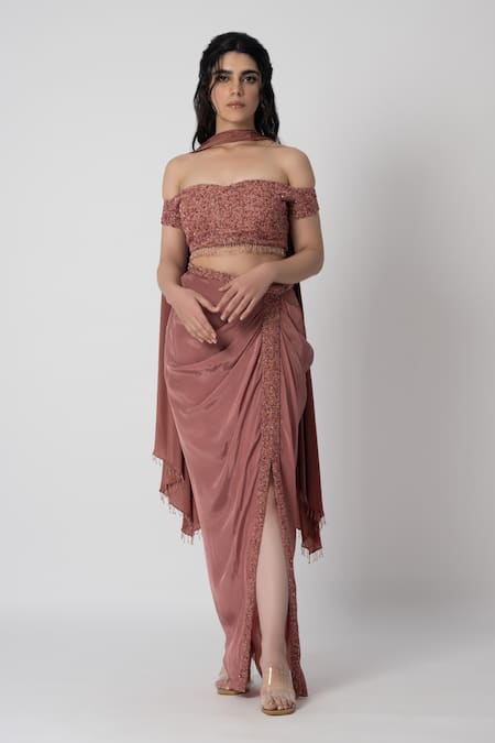 LABEL SHRISTI CHETANI Deep Off Shoulder Top & Draped Skirt Set 