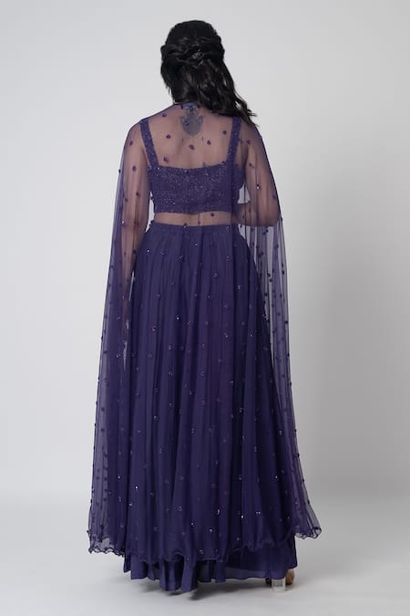 Label Shristi Chetani Nav Embroidered Cape & Flared Pant Set 