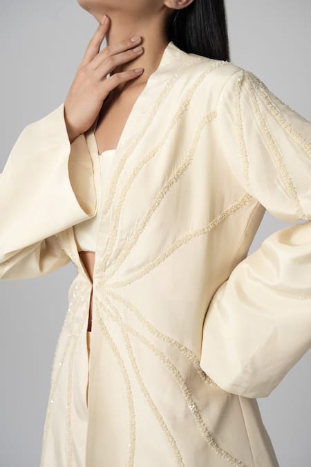 Buy Label Shristi Chetani Off White Crepe Embroidery Square , Open Abstract Linear Hand Pant Set Online at Aza Fashions Buy_Label Shristi Chetani_Off White Crepe Embroidery Square , Open Abstract Linear Hand Pant Set_Online_at_Aza_Fashions