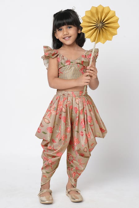 LIL DRAMA Floral Print Crop Top & Dhoti Pant Set 