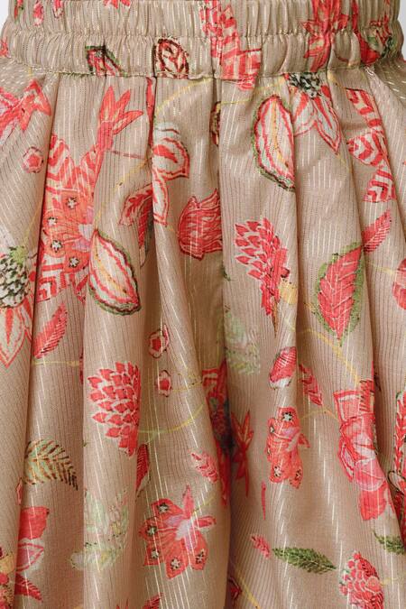 Shop Lil Drama Beige Polyester Floral Print Crop Top And Dhoti Pant Set Online at Aza Fashions Shop_Lil Drama_Beige Polyester Floral Print Crop Top And Dhoti Pant Set _Online_at_Aza_Fashions