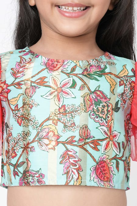 Buy_Lil Drama_Blue Polyester Embroidery Floral Digital Printed Crop Top And Dhoti Pant _Online_at_Aza_Fashions