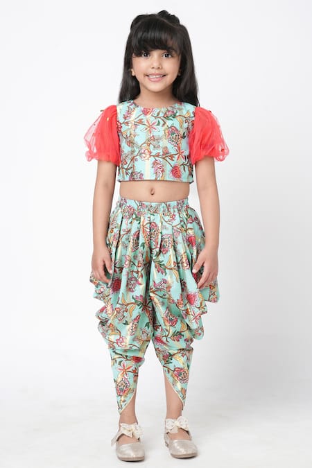 Crop Top With Dhoti Pants And Attached Dupatta Set | Dhoti Saree -  VitansEthnics | Dhoti pants, Crop top dress, Indian crop tops