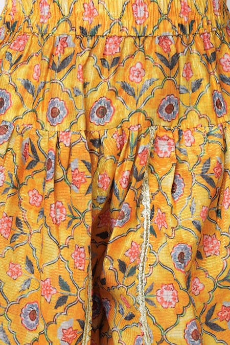 LIL DRAMA_Yellow Polyester Tassels Printed Crop Top And Dhoti Pant Set _at_Aza_Fashions