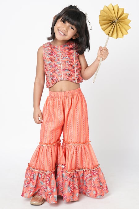 LIL DRAMA Floral Print Crop Top & Sharara Set 