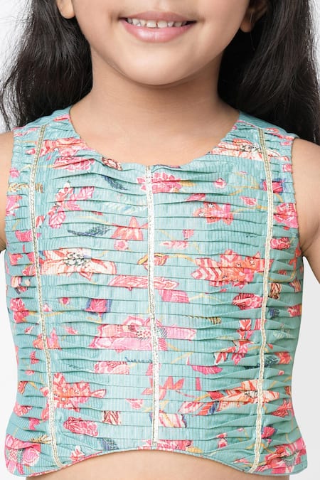 Lil Drama_Blue Polyester Gota Patti, Embroidery Floral Pattern Crop Top And Sharara Set _at_Aza_Fashions