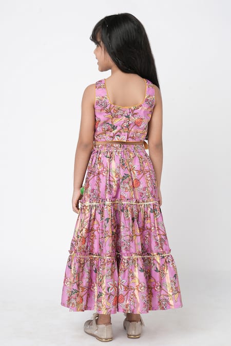 Shop_Lil Drama_Purple Polyester Tassels Printed Blouse Lehenga Set _Online_at_Aza_Fashions