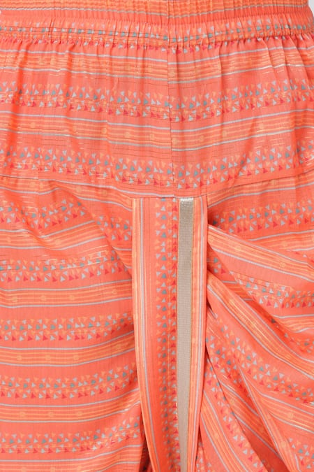 Lil Drama_Orange Polyester Floral Print Kurta And Dhoti Pant Set _at_Aza_Fashions