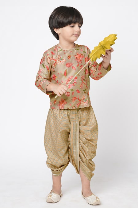 Lil Drama Floral Print Kurta & Striped Dhoti Pant Set 