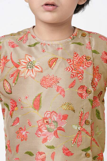 Lil Drama Beige Polyester Embroidery Floral Print Kurta And Striped Dhoti Pant Set at Aza Fashions Lil Drama_Beige Polyester Embroidery Floral Print Kurta And Striped Dhoti Pant Set _at_Aza_Fashions