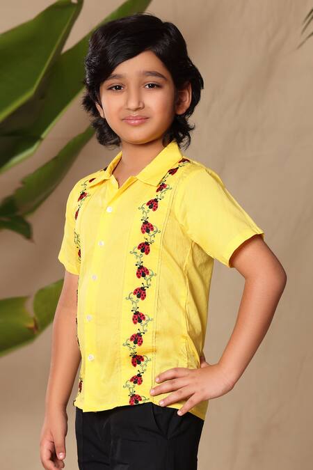 Littlecheer Yellow Cotton Embroidery Lady Bug Thread Shirt With Pant Online at Aza Fashions Littlecheer_Yellow Cotton Embroidery Lady Bug Thread Shirt With Pant _Online_at_Aza_Fashions