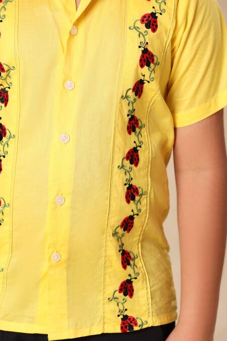 Buy Littlecheer Yellow Cotton Embroidery Lady Bug Thread Shirt With Pant Online at Aza Fashions Buy_Littlecheer_Yellow Cotton Embroidery Lady Bug Thread Shirt With Pant _Online_at_Aza_Fashions