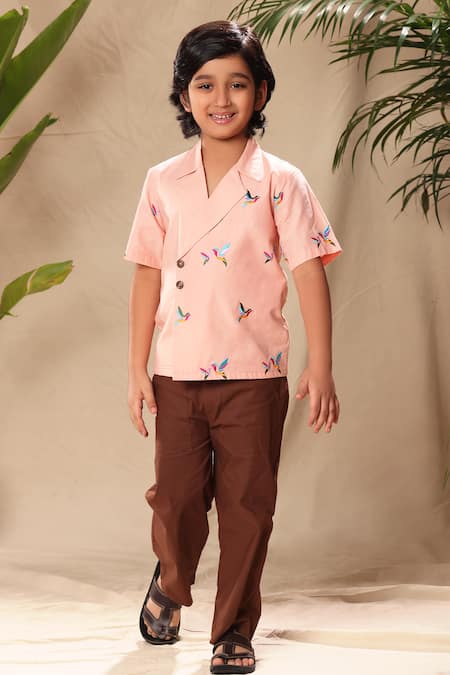 Littlecheer Embroidered Bird Motif Shirt & Trouser Set 
