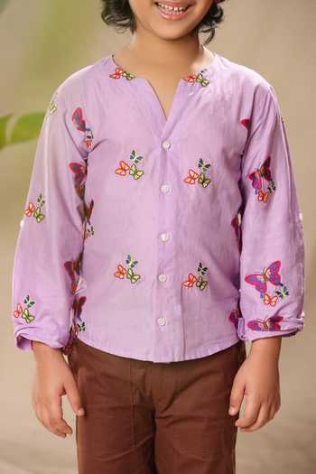 Buy_Littlecheer_Purple Cotton Embroidery Butterfly Shirt And Pant Set _Online_at_Aza_Fashions