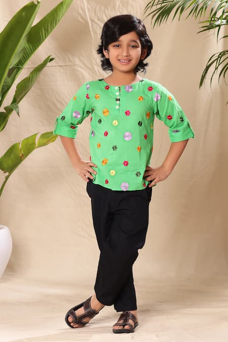 Littlecheer Floret Thread Embroidered Shirt & Pant Set 