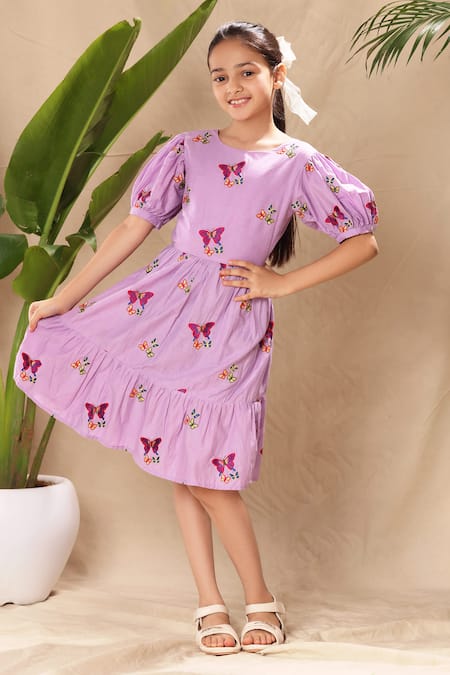Littlecheer Purple Cotton Embroidery Thread Dress