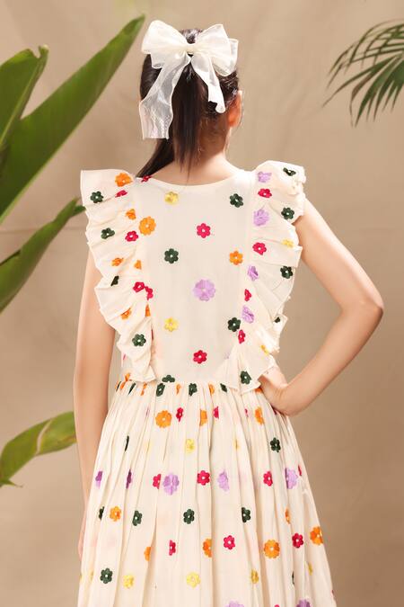 Shop_Littlecheer_Off White Cotton Embroidery Flower Dress _at_Aza_Fashions