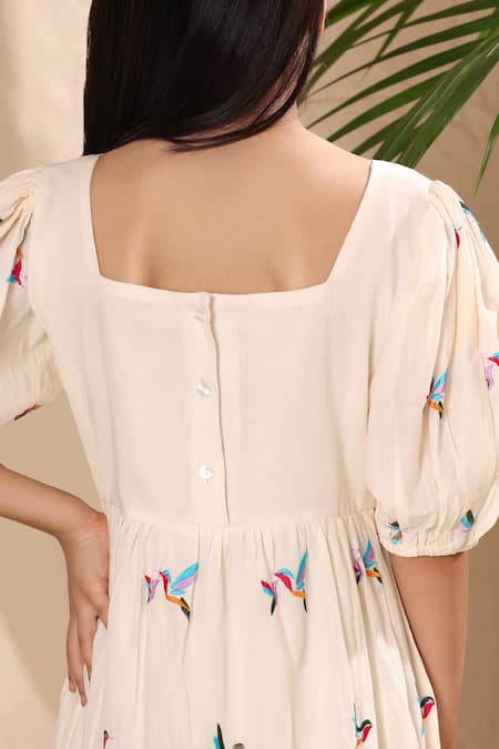 Shop_Littlecheer_Off White Cotton Embroidery Bird Pintuck Dress _at_Aza_Fashions