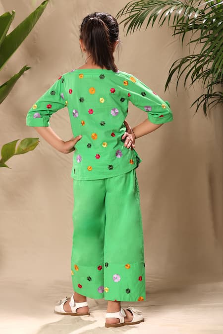 Littlecheer Floral Embroidered Top & Pant Set 