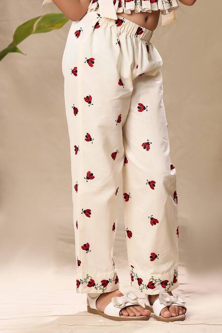 Shop_Littlecheer_Off White Cotton Embroidery Smocked Top And Pant Set _Online_at_Aza_Fashions