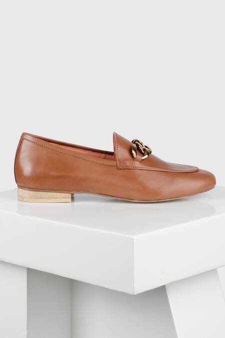 Oroh Brown Chain Trim Leather Loafers Online at Aza Fashions Oroh_Brown Chain Trim Leather Loafers_Online_at_Aza_Fashions