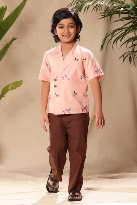Shop_Littlecheer_Pink Cotton Embroidery Birds Thread Work Shirt _Online_at_Aza_Fashions