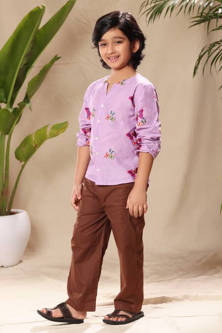 Buy Littlecheer Purple Cotton Embroidery Butterfly Thread Shirt Online at Aza Fashions Buy_Littlecheer_Purple Cotton Embroidery Butterfly Thread Shirt _Online_at_Aza_Fashions