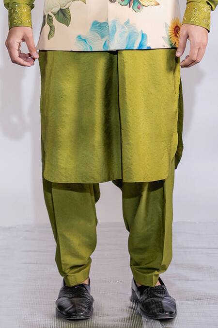 Jubinav Chadha_Yellow Cotton, Silk, Crepe Embroidery Floral Hand Painted Nehru Jacket Set _at_Aza_Fashions