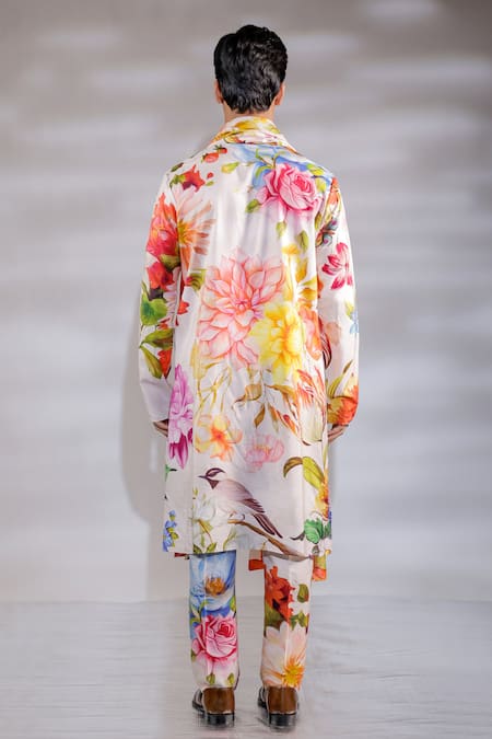 Shop_Jubinav Chadha_Pink Cotton, Silk, Crepe Embroidery Flora Fauna Print Kurta Set _at_Aza_Fashions