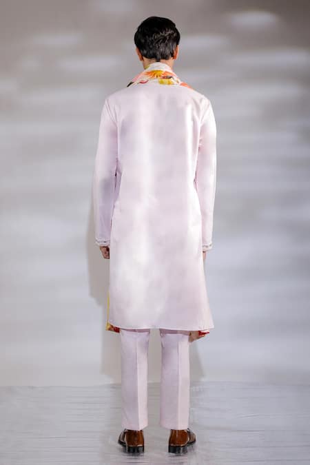 Shop_Jubinav Chadha_Pink Crepe, Cotton, Silk Pearls Kurta Set With Flora Fauna Print Stole _at_Aza_Fashions