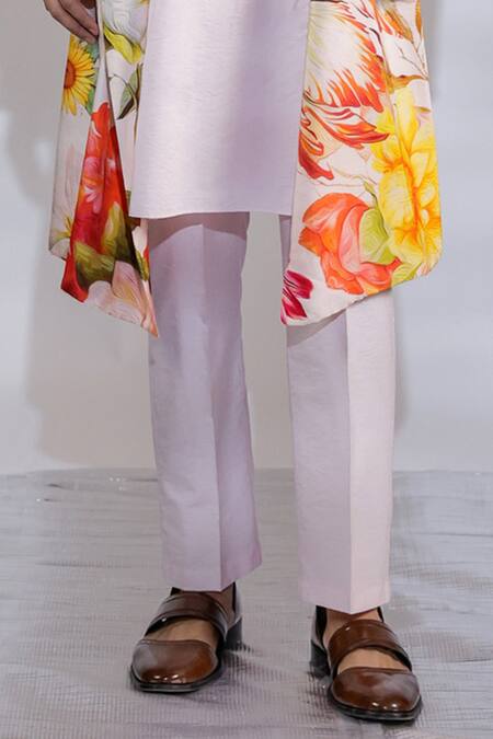 Jubinav Chadha_Pink Crepe, Cotton, Silk Pearls Kurta Set With Flora Fauna Print Stole _at_Aza_Fashions