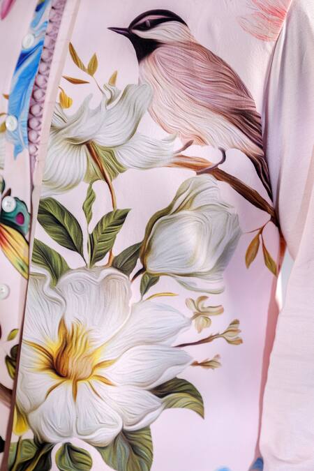 Buy Jubinav Chadha Pink Cotton, Silk, Crepe Embroidery Flora And Fauna Print Nehru Jacket Set Online at Aza Fashions Buy_Jubinav Chadha_Pink Cotton, Silk, Crepe Embroidery Flora And Fauna Print Nehru Jacket Set _Online_at_Aza_Fashions