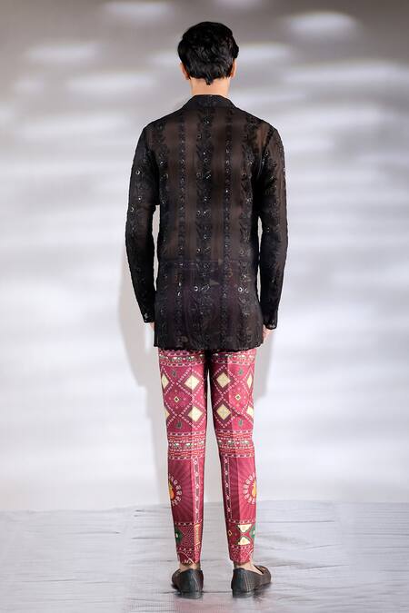 Shop Jubinav Chadha Black Georgette Embroidery Floral Chikankari Sheer Short Kurta at Aza Fashions Shop_Jubinav Chadha_Black Georgette Embroidery Floral Chikankari Sheer Short Kurta_at_Aza_Fashions